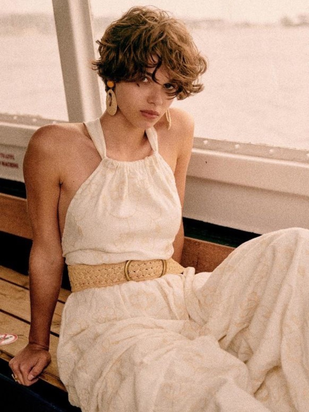 Sezane Eyelet / Embroidered Detail Maxi Dress - cream/white